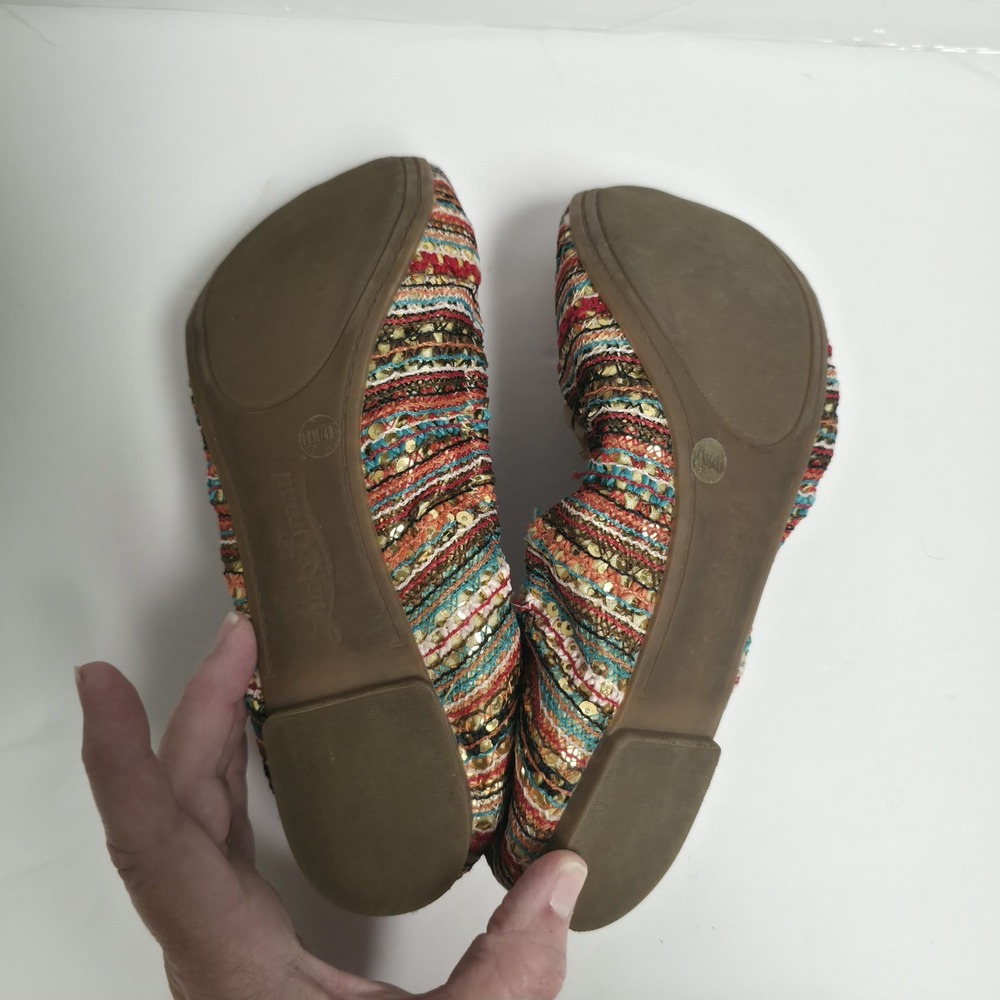 Lucky Brand Emmie Ballet Flats Boho Crochet Sequin Stripe Slip On Shoes Size 10 - Picture 4 of 6